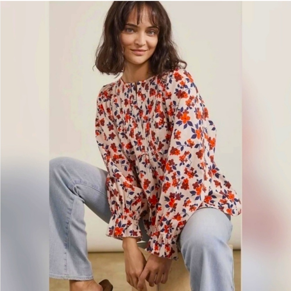 Elizabeth and James Women’s XL Floral Multicolor Cotton Long Sleeve Blouse Top